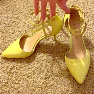 Antonio Melani yellow leather pumps, double strap